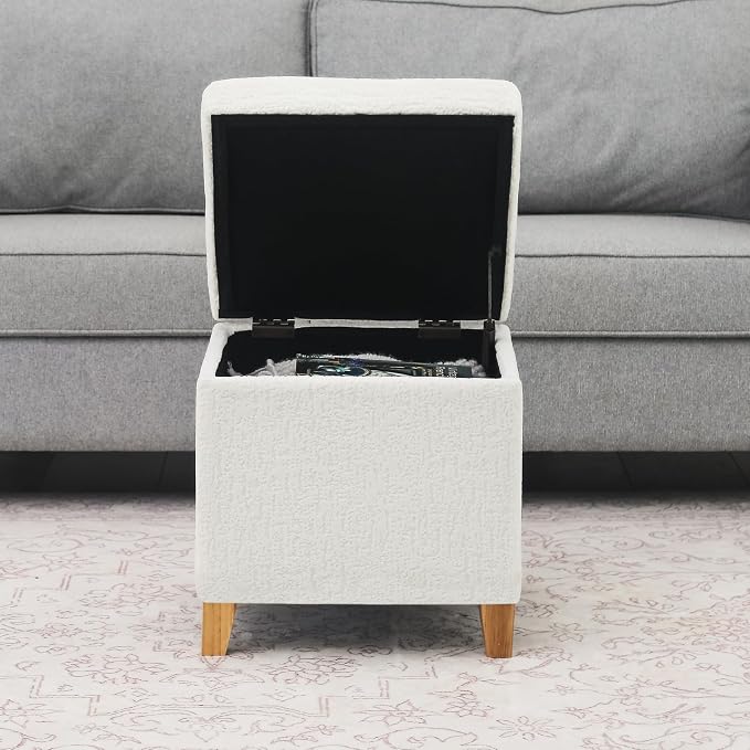 Adeco 18 Inch High Faux Fur White Cube Ottoman Storage, 3D Embossed Velvet - Image 9