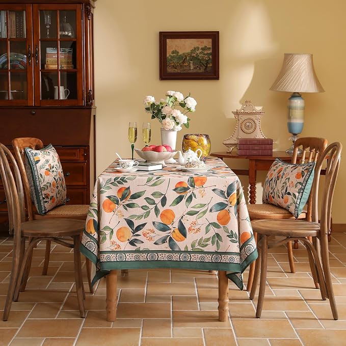 patdrea Designer Vintage Linen Long Rectangle Table Cloth, Framhouse Oranges - Image 4