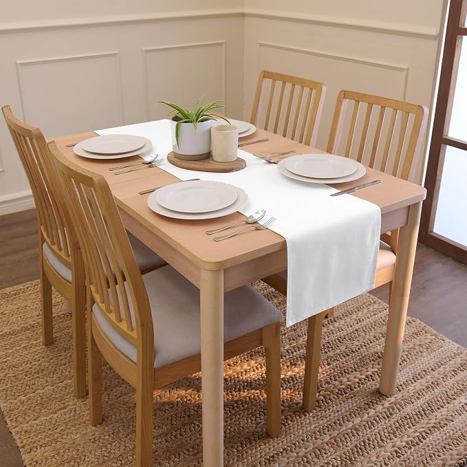 Encasa XO Table Runner 13"x72" Long | Cotton Canvas Fabric | White Solid Color - Image 2