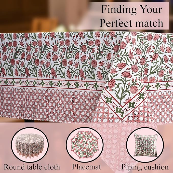 CPC Tablecloth 100% Cotton 60x60 Inch Indian Block Print Square Table Cover - Image 8