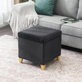 Adeco 18 Inch High Faux Fur Grey Cube Ottoman Storage, Fluffy Striped Velvet by Adeco