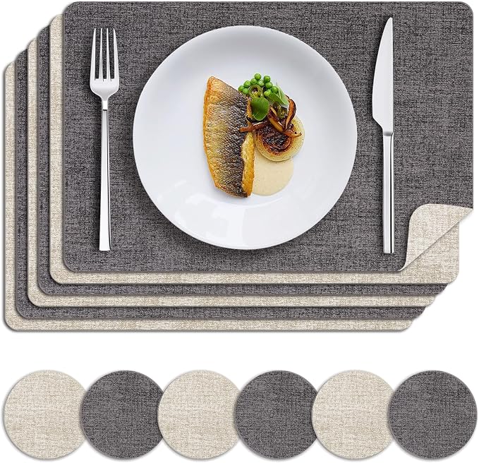 MOSAYT Faux Leather Placemats Set of 6, Heat Resistant Wipeable Washable Vinyl by MOSAYT