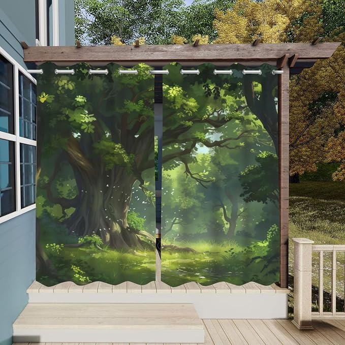Nature Theme Waterproof Indoor/Outdoor Curtains, Forest Pattern, Privacy - Image 3