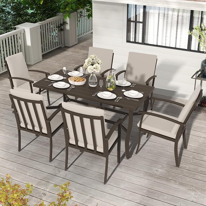 HAPPATIO 7 Piece Patio Dining Set, Aluminum Outdoor Dining Set - Image 3