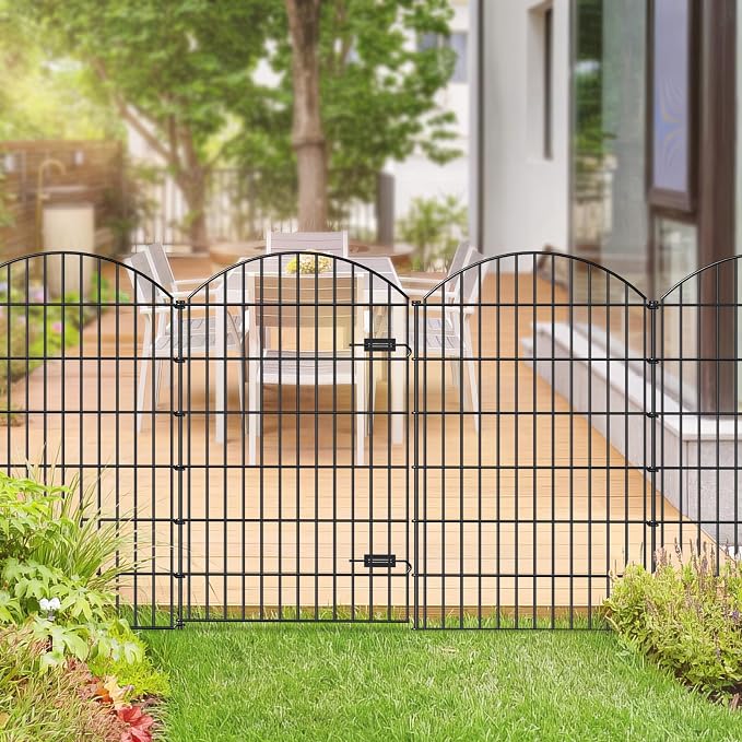 Metal Garden Fence with Gate 48in x 12.7ft, 1 Gate+ 4 Panels Dog Fence Border - Image 2
