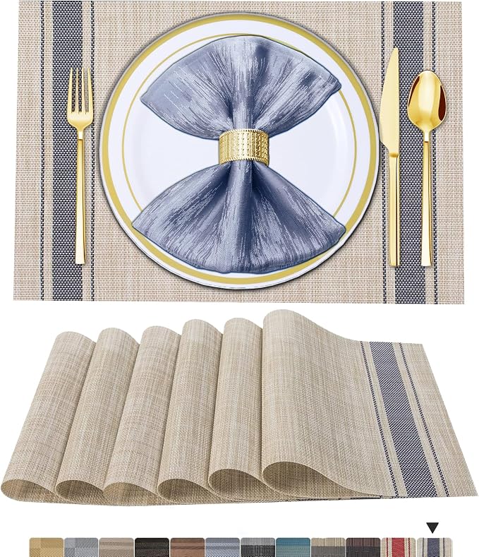 BETEAM Placemats Set of 6, Woven Vinyl Placemat by BETEAM