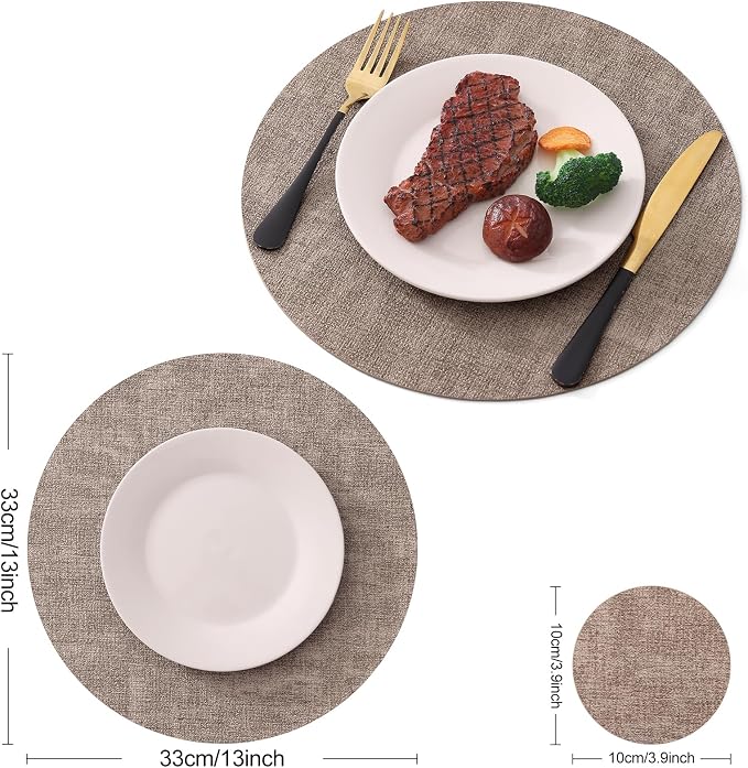 Homaxy Round Faux Leather Placemats and Coasters, Washable Dual-Side Table Mats - Image 6