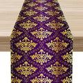 Vintage Table Runner, Retro Antique Gothic Purple Damask Floral Flower Pattern by Unknown
