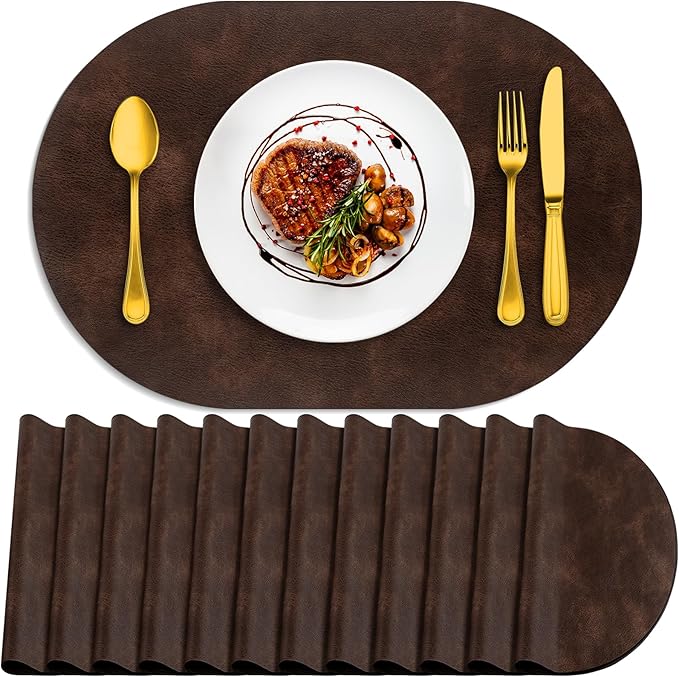 ADRIMER Placemats, Heat Resistant Oval Placemats Set of 12 Washable 12 x 17 Inch by Adrimersdreamistobeanindispensablecompanioninyourlife