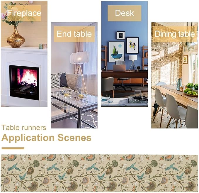 Floral Bird Table Runner, Vintage Boho Flower Birds Print William Morris Style - Image 6