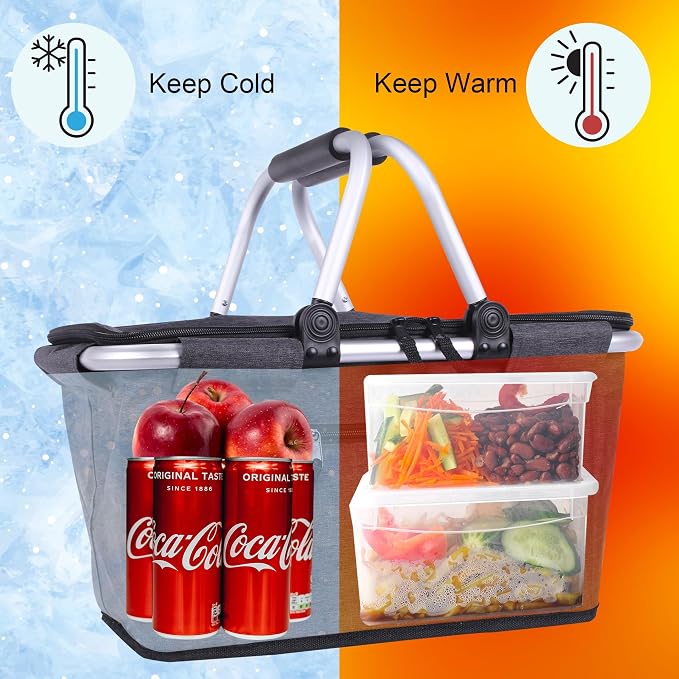 Picnic Basket, SIYUAN Collapsible Market Basket Insulted Cooler - Image 5