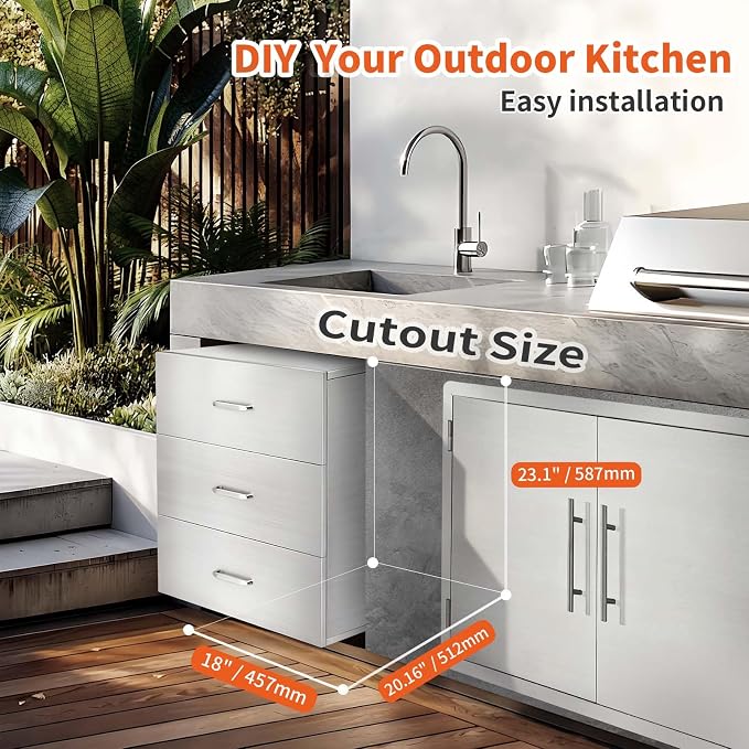 JIEJIN Outdoor Kitchen Drawers Stainless Steel Triple BBQ Island Drawer Flush - Image 3