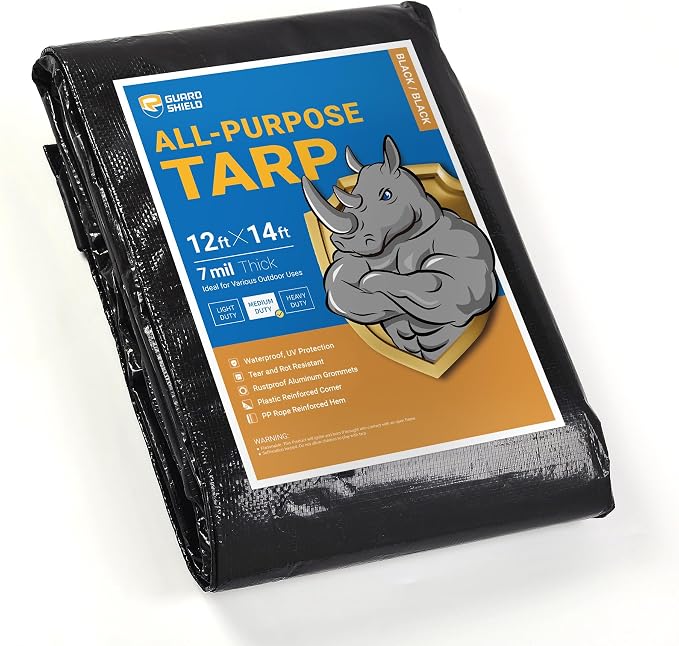 GUARD SHIELD Black Tarp Waterproof 12x14 Feet Medium Duty All Purpose Poly by GUARDSHIELD