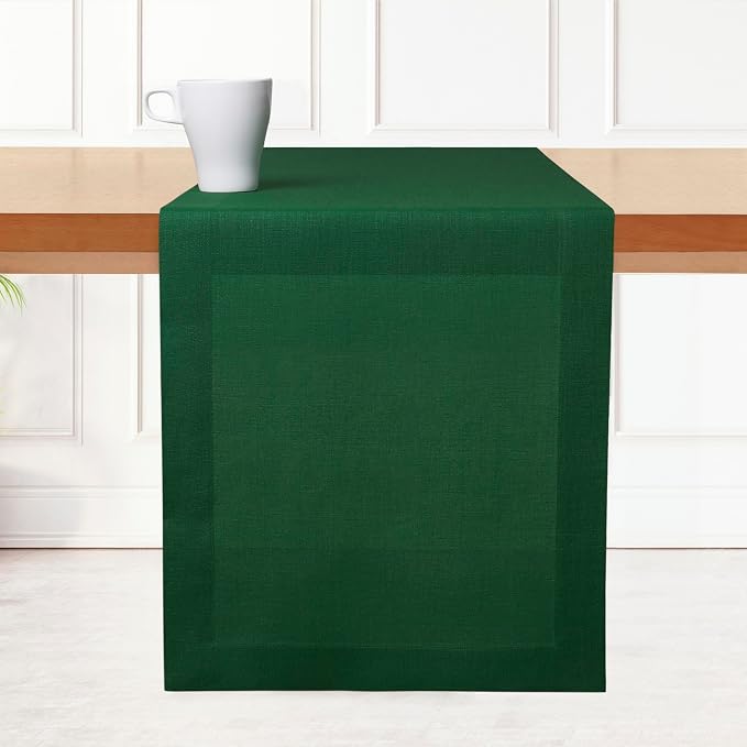 D'Moksha Homes Linen Forest Green Table Runner 108 Inches Long by DMokshaHomes
