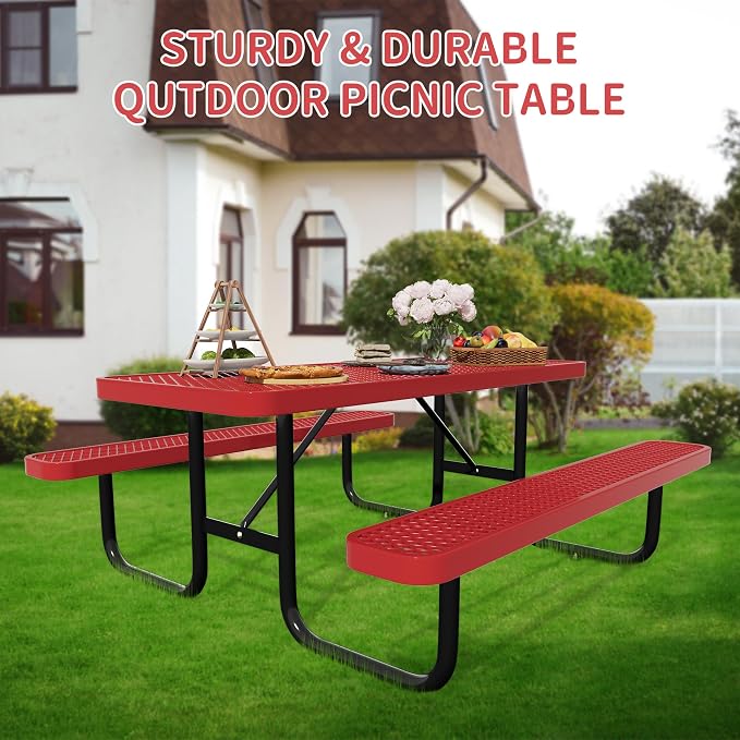 6FT Picnic Tables for Outdoors, Rectangular Commercial Metal Picnic Table Bench - Image 6