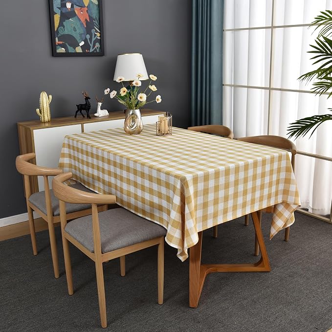 Gingham Table Cloth for Rectangle Tables Yellow Checkered Plaid Tablecloth - Image 2
