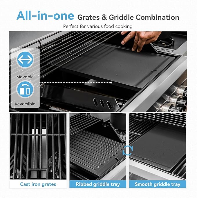 2 in 1 Propane Griddle Grill Combo, 6-Burner Propane Gas BBQ Combo Grill - Image 4