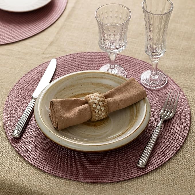 Round Placemats Set of 6 Plastic Woven Placemats Washable Wipeable Table Mats - Image 2