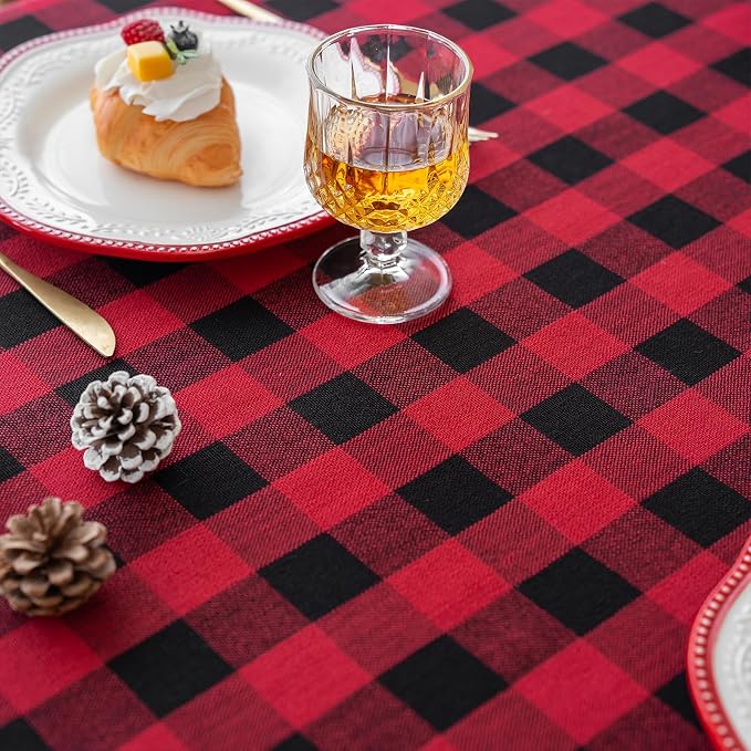 Gingham Christmas Tablecloth Heavy Duty Cotton Blend Red 60x102 inch Plaid - Image 7