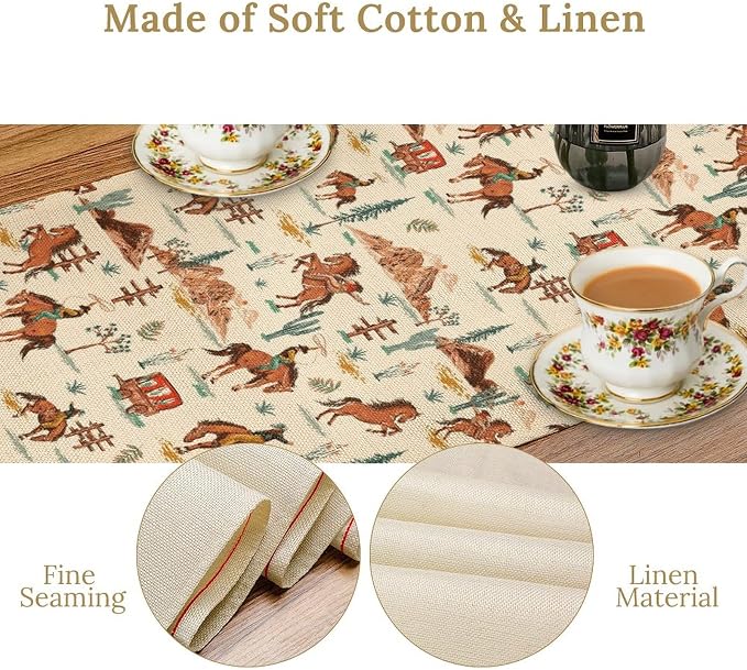 Western Cowboy Table Runner, Rustic Country Cowboy Riding Horse Desert Table - Image 4