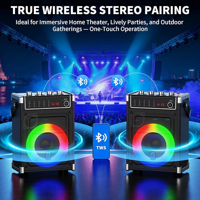 JYX Karaoke Machine with 2 Wireless Microphones, Portable Bass/Treble Bluetooth - Image 7