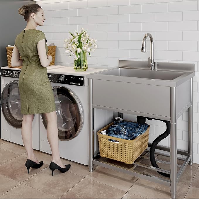 Stainless Steel Utility Sink, Large Freestanding Kitchen Sink - Image 6