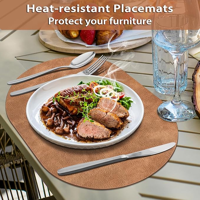 ADRIMER Placemats, Heat Resistant Oval Placemats Set of 8 Washable 12 x 17 Inch - Image 2