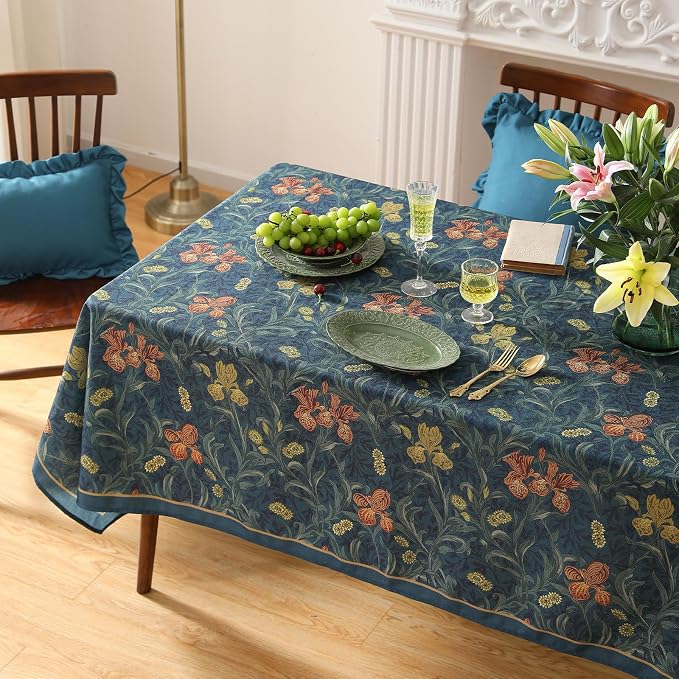 patdrea Designer Dark Blue Linen Square Tablecloth, Vintage French Rustic - Image 8