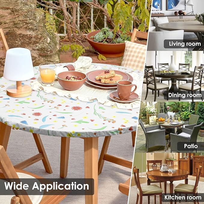 2 Pcs Round Picnic Tablecloth, Waterproof Elastic Fitted Table Covers, Elastic - Image 7