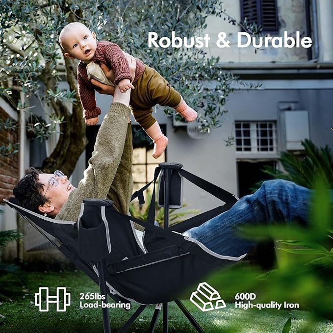 Camping Chair Swinging Hammock Style with Aluminum Frame in Classic Black