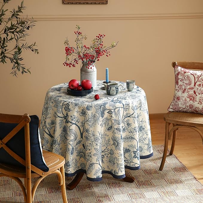 ISAENNE Designer French Linen Small Round Tablecloth, Durable Home Decor - Image 3