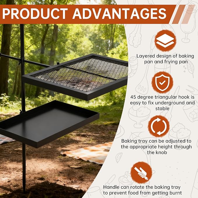 ABSCONDO Height-Adjustable Campfire Grill grate, Swivel Fire Pit Grilling Grate - Image 6