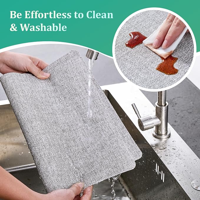 FOCUSLINE Faux Leather Placemats Set of 6, Light Grey Table Place Mats - Image 5