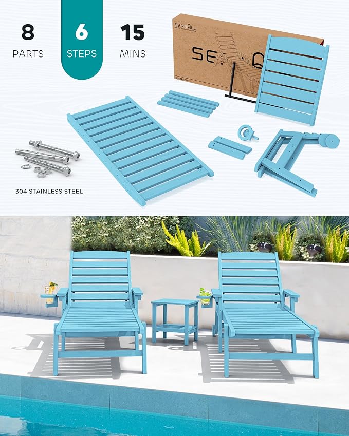 SERWALL Patio Chaise Lounge Chair, Poly Lounge Chair - Image 5