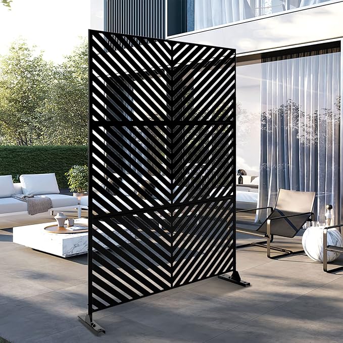 Metal Privacy Screen Outdoor 72" H×47" W, Freestanding Decorative Privacy Screen by Unknown