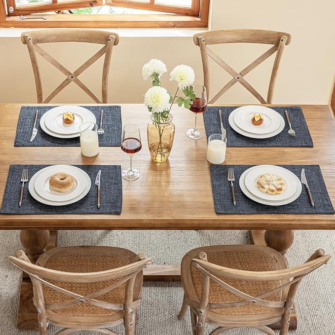 Blue Forest Placemats Set of 8, Dual-Layered Thickened Faux Linen Cloth Place - Image 5