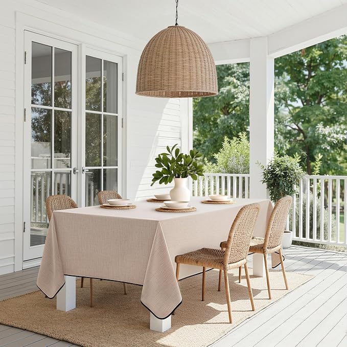 MIULEE Natural-Black Linen Polyester Tablecloth 60x84 Inch Spring Rectangle - Image 8