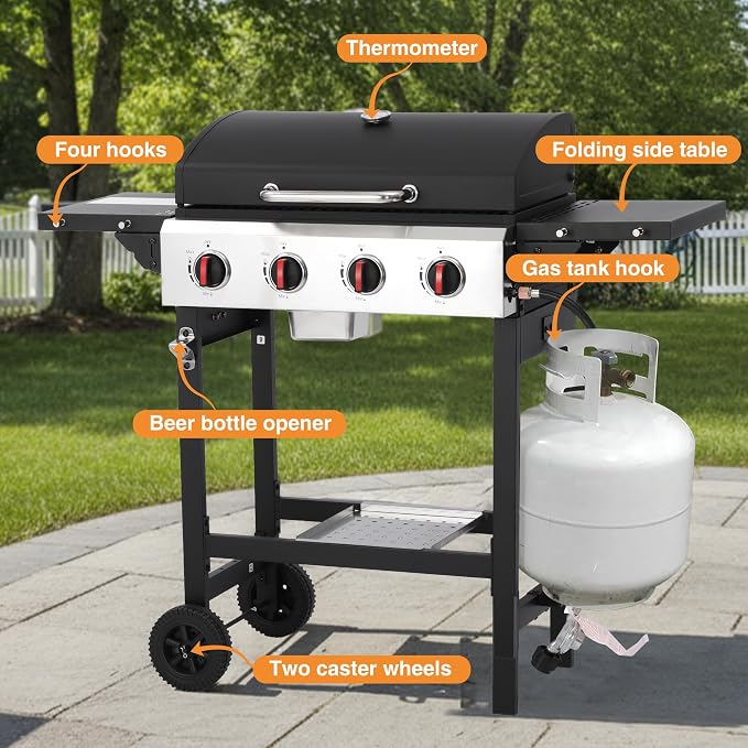 4 Burner Gas Grills Outdoor Cooking Propane Gas Grill BBQ Grill Portable - Image 5