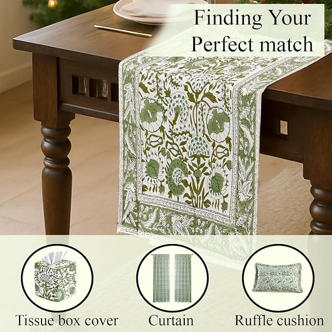 CPC Cotton Table Runner 16x106 inch Block Printed Long Fall Table Runner - Image 7