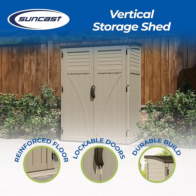 Suncast Outdoor Storage Cabinet Waterproof Resin Vertical Outdoor Storage Shed - Image 2