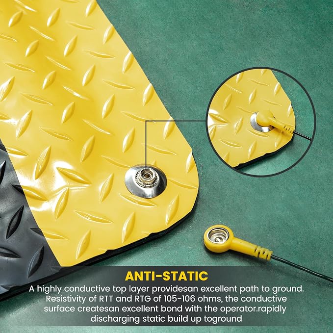 3' x 12' ESD Anti-Fatigue Conductive Mat, Durable Heavy Duty Diamond Plate - Image 4