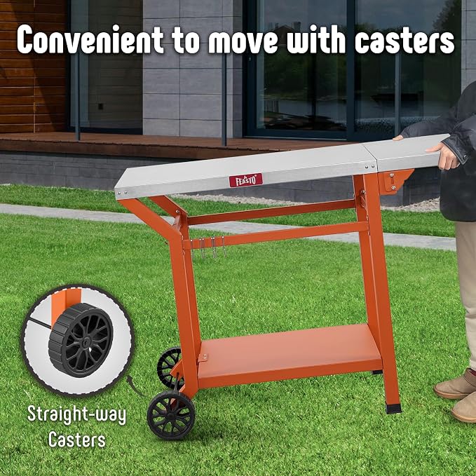 Movable Grill Table with Folding Side Table, Pizza Oven Table as BBQ Food Prep - Image 7