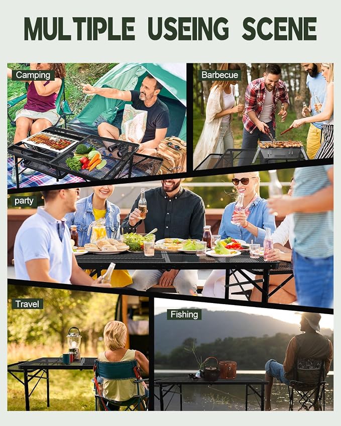 4ft Folding BBQ Table with Wing Plate, Height Adjustable Metal Table with Small - Image 7