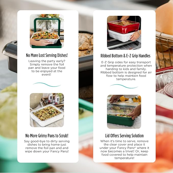 Fancy Panz - Green Classic Aluminum Foil Pan Carrier - Elevated Food Serving - Image 5