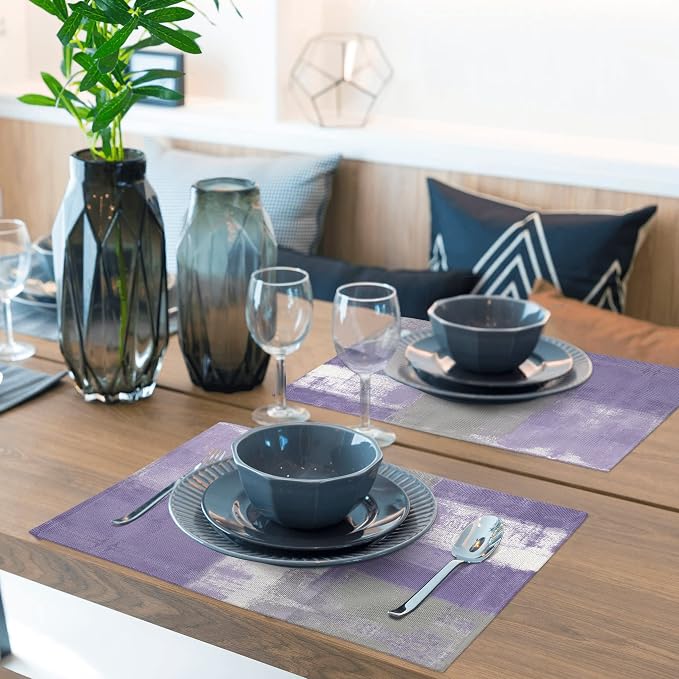 Modern Art Placemats Set of 4 Purple Abstract Painting Place Mats Washable - Image 4