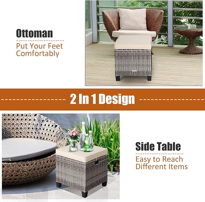 Tangkula 2 Pieces Patio Rattan Ottomans, Outdoor Wicker Footstool Footrest Seat - Image 9