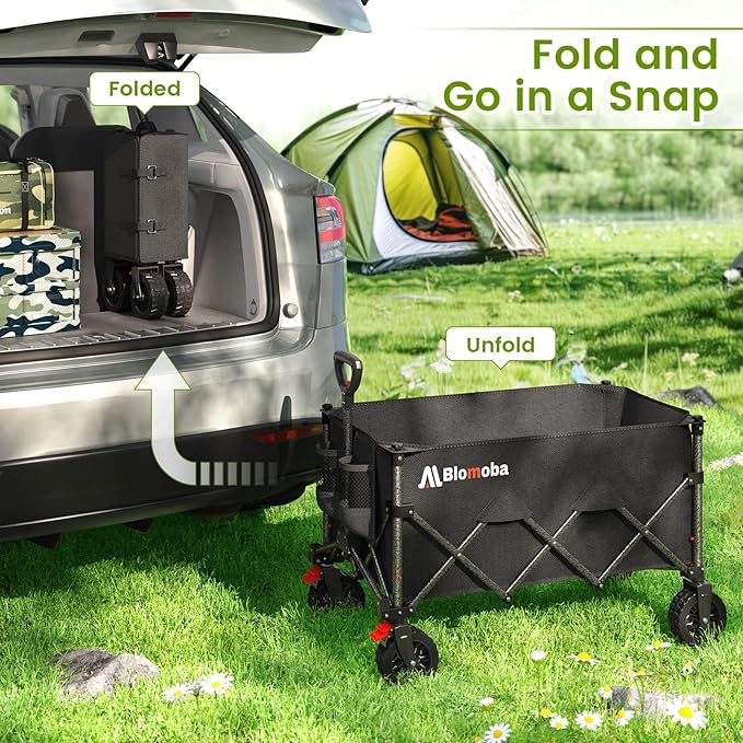 Folding Wagon Cart with Wheels, 180L 330LBS Heavy Duty Utility Wagon, Beach - Image 6