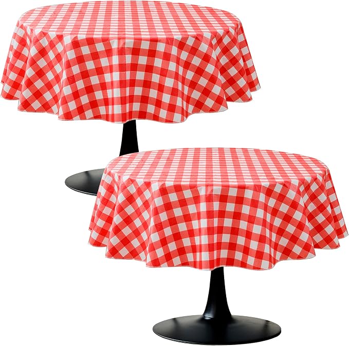 Nasitos Red and White Checkered Tablecloth 60 Inch Round by Nasitoshomedecor