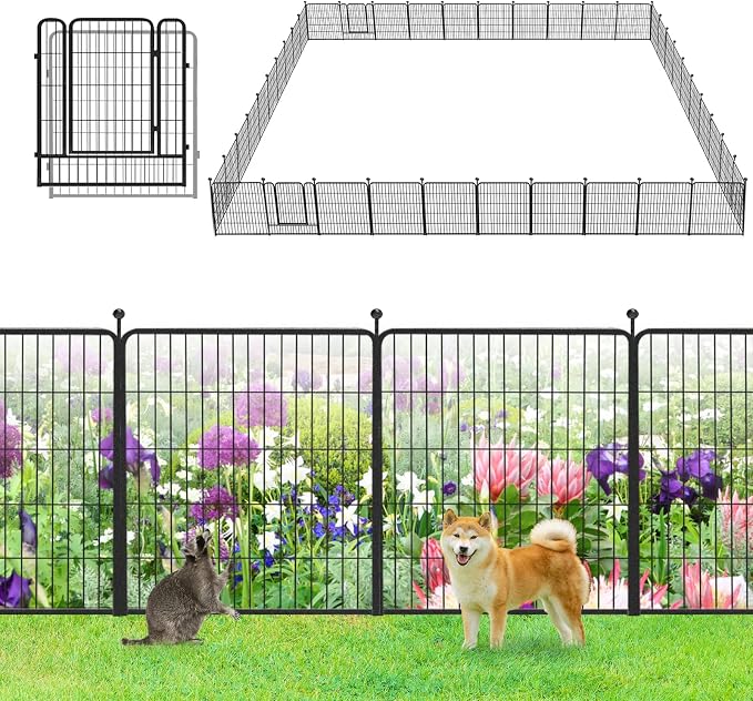 Garden Fence with Gate Metal Fencing Outdoor by Jhsomdr