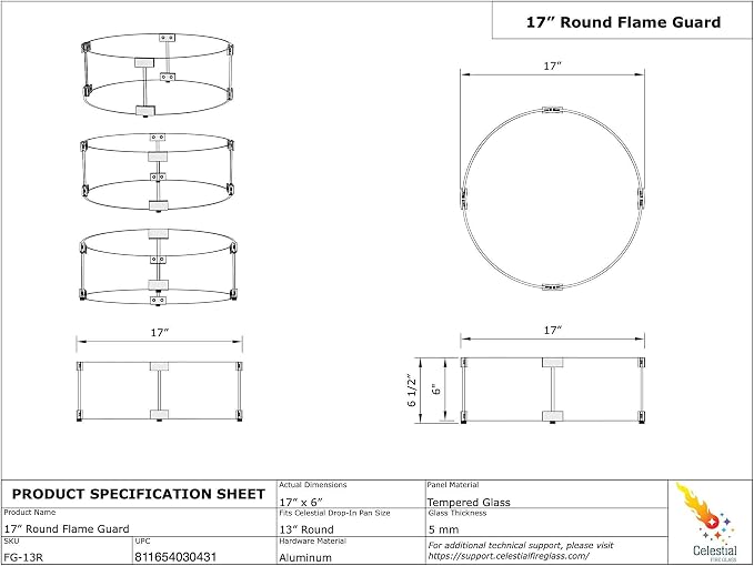 Celestial 17" x 6" Round Wind Guard, fits Celestial 13” Round Fire Pit Burner - Image 5